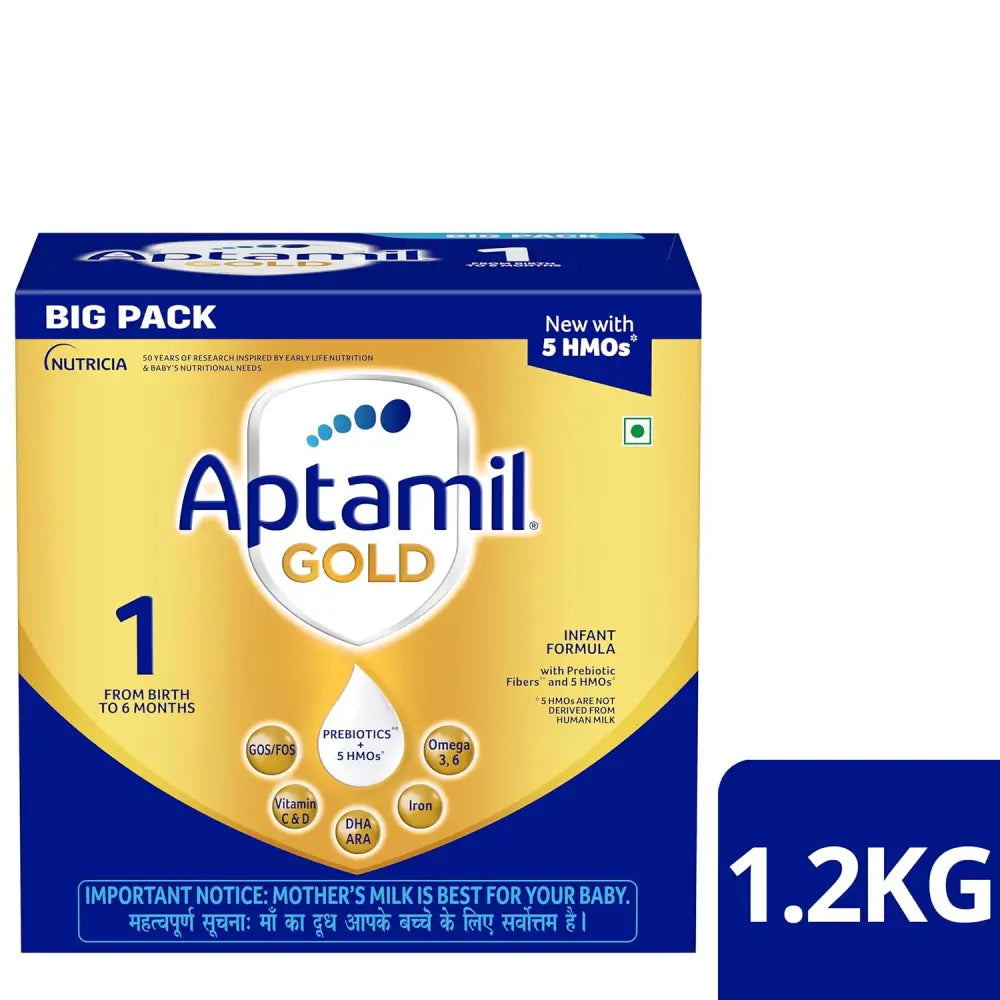 Aptamil Gold Infant Formula Milk Powder for Babies - Stage 1 (Upto 6 Months) - with 5 HMOs Prebiotics and DHA - 1.2 kgs