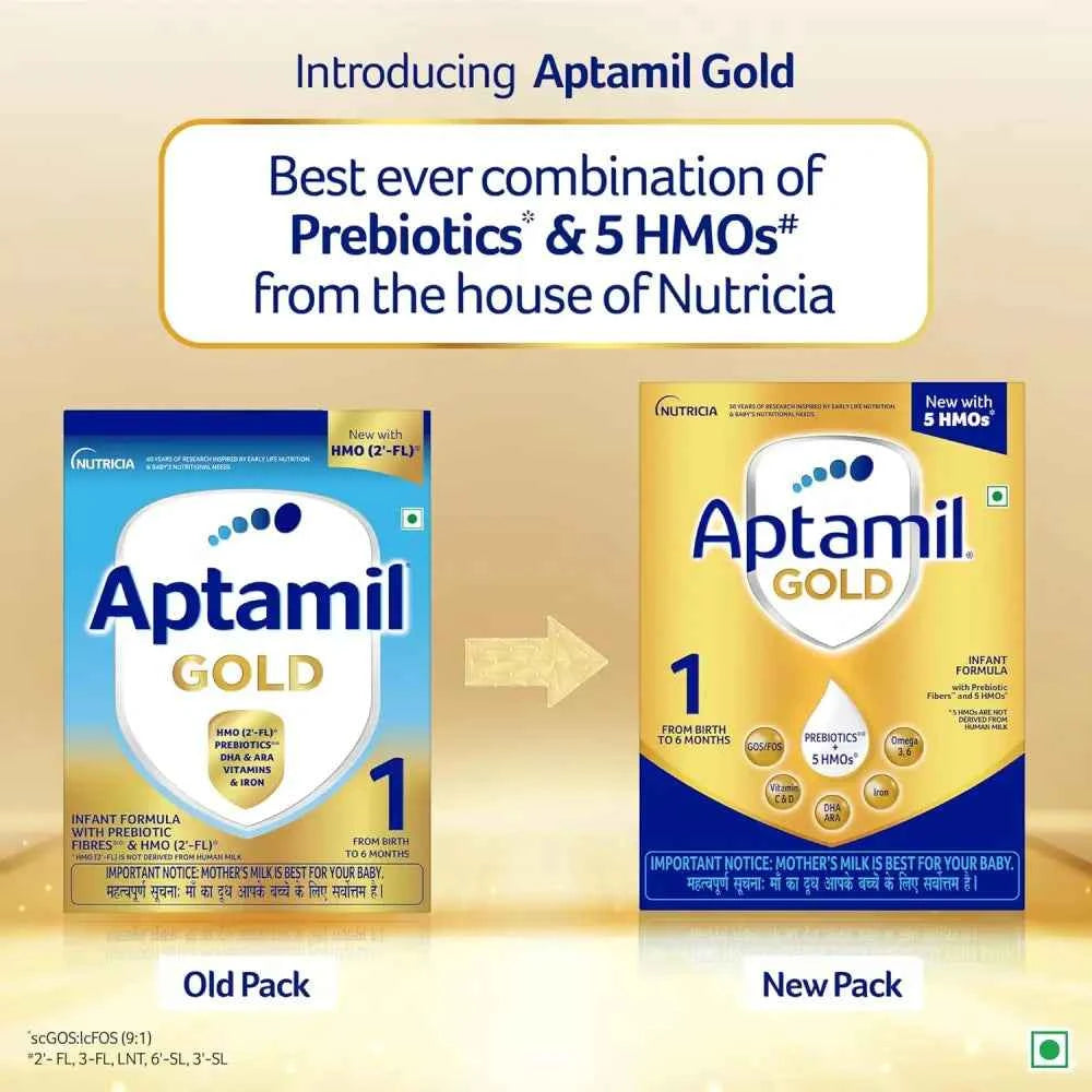 Aptamil Gold Infant Formula Milk Powder for Babies - Stage 1 (Upto 6 Months) - with 5 HMOs, Prebiotics and DHA - 1.2 kgs - Large Pack