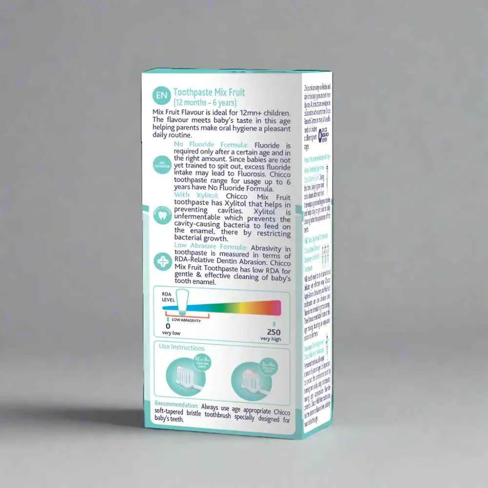 CHICCO BABY TOOTH PASTE Mix Fruit No Fluoride (1Y-6Y)