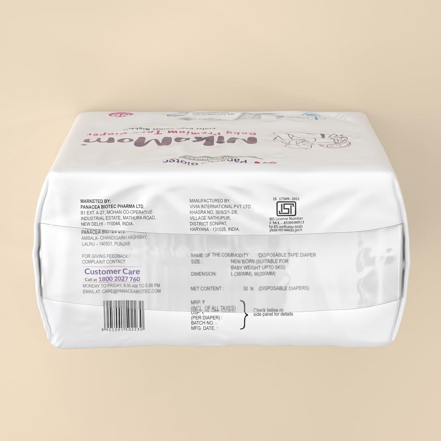 NikoMom Tape Diaper New Born (NB) Up to 270ml storage capacity for Babies Weighing upto 5 Kg Pack of 30 Diapers