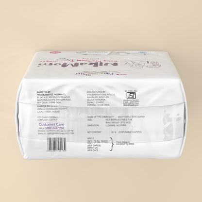 NikoMom Tape Diaper New Born (NB) Up to 270ml storage capacity for Babies Weighing upto 5 Kg Pack of 30 Diapers
