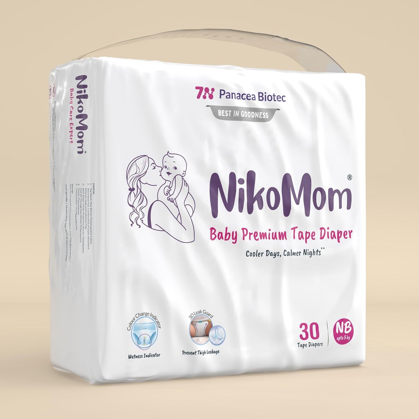 NikoMom Tape Diaper New Born (NB) Up to 270ml storage capacity for Babies Weighing upto 5 Kg Pack of 30 Diapers
