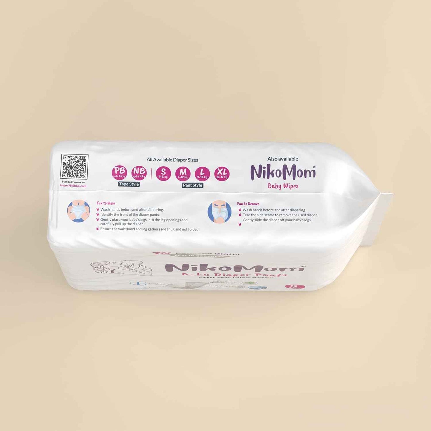 NikoMom Diaper Pants Small | Up to 330 ml storage capacity for Babies Weighing 4-8 Kg | Pack of 7 Diapers