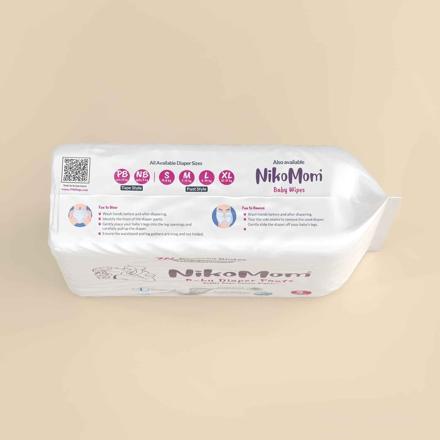 NikoMom Diaper Pants Small | Up to 330 ml storage capacity for Babies Weighing 4-8 Kg | Pack of 7 Diapers