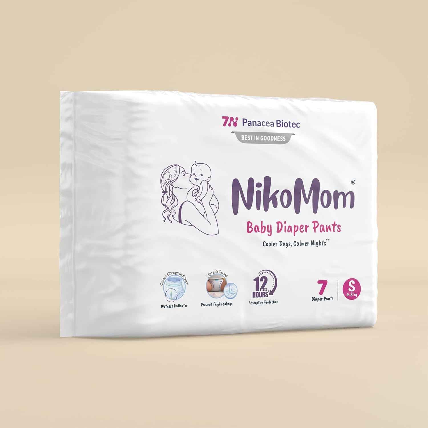 NikoMom Diaper Pants Small | Up to 330 ml storage capacity for Babies Weighing 4-8 Kg | Pack of 7 Diapers