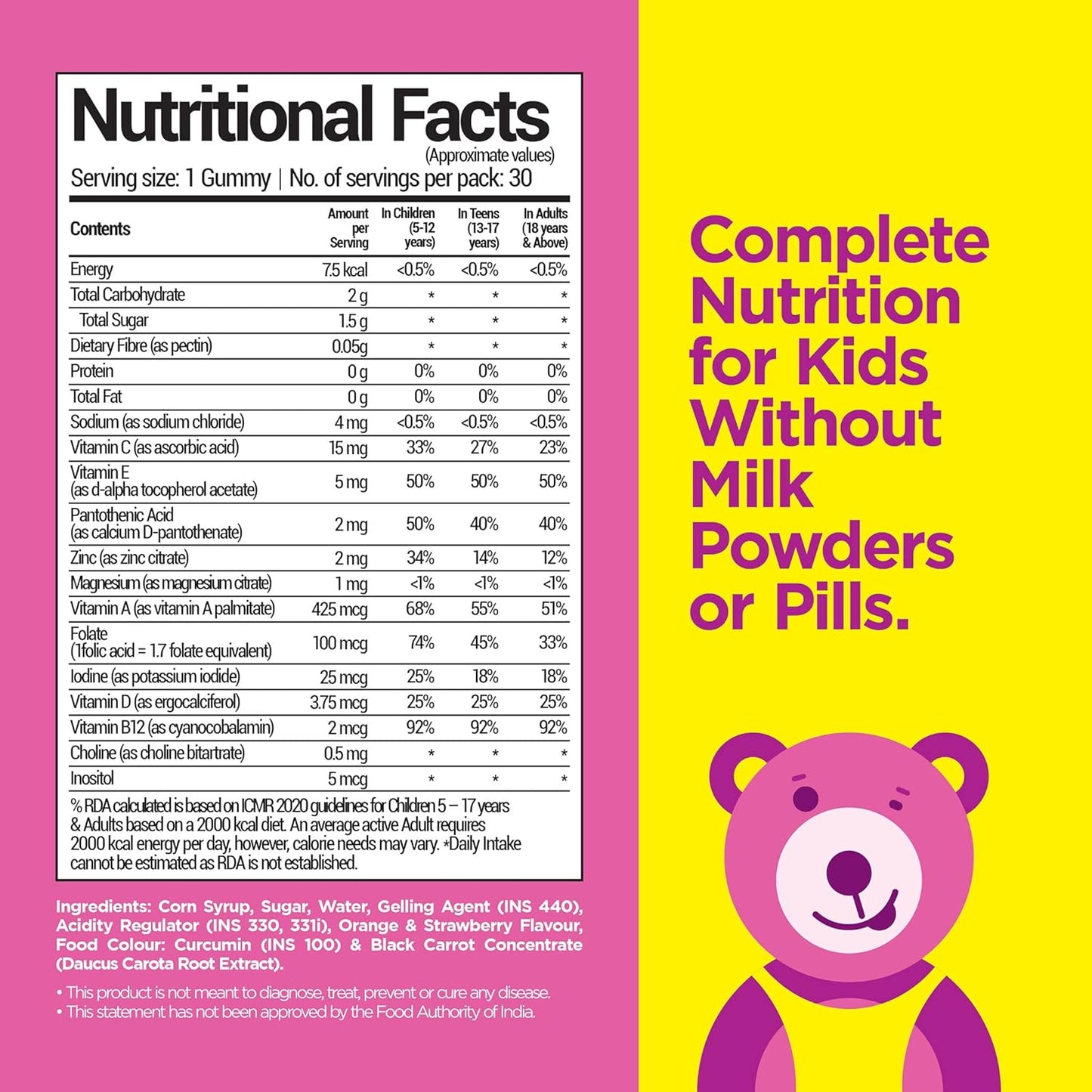 NutriBears Kids Multivitamin Gummies with Vitamins A, C, B, D, and Zinc