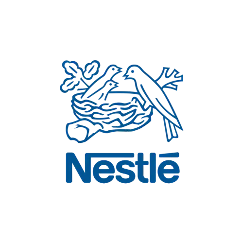 Blue Nestlé logo with birds in a nest.