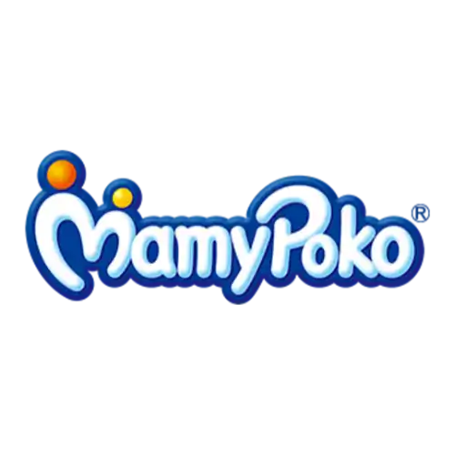 Blue and white logo for MamyPoko diapers.