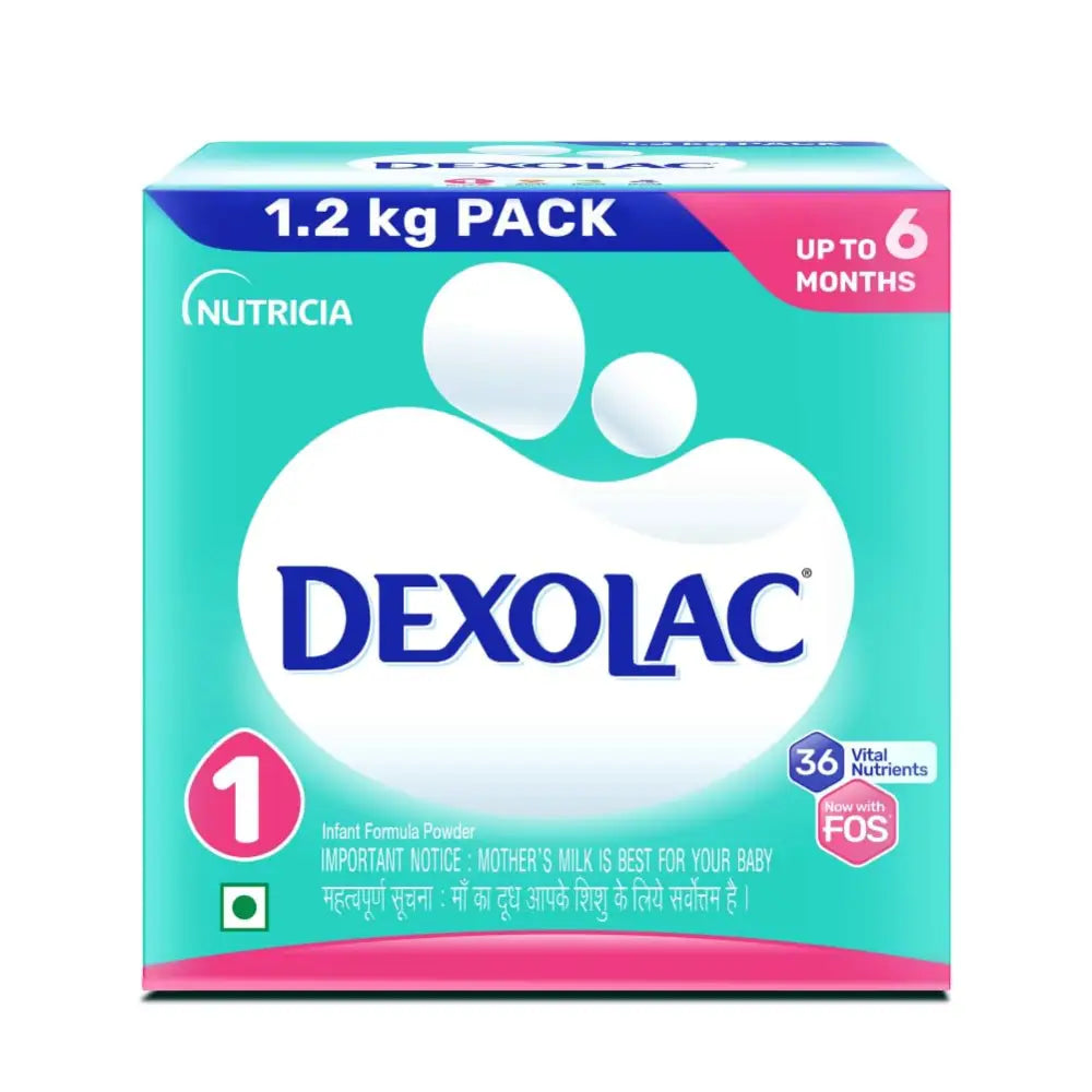 Dexolac Infant Formula Milk Powder for Babies - Stage 1 (Upto 6 Months) - with FOS and 36 Vital Nutrients - 1.2 Kg